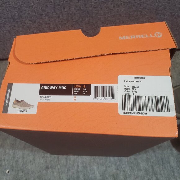 Merrell Gridway Moc Knit Fabric Moccasin Shoes Men\'s size 8 New Boulder Grey